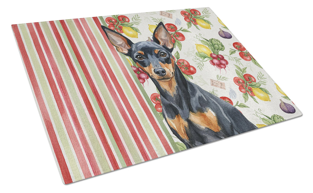 Black and Tan Miniature Pinscher Vegetables Cutting Board Tempered Glass Kitchen Cutting Surface, Heat Resistant Chopping, Non-Slip Feet, Food Prep & Serving