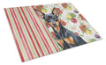 Black and Tan Miniature Pinscher Vegetables Cutting Board Tempered Glass Kitchen Cutting Surface, Heat Resistant Chopping, Non-Slip Feet, Food Prep & Serving