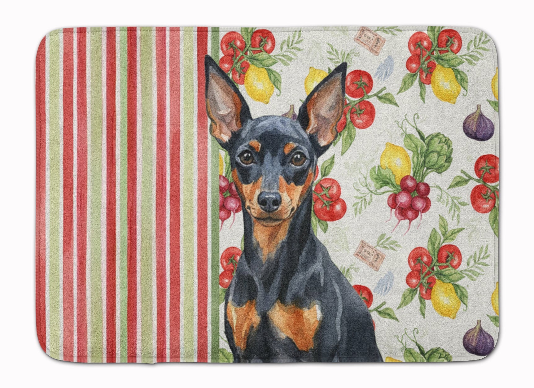 Black and Tan Miniature Pinscher Vegetables Memory Foam Kitchen Mat Machine Washable Anti-Fatigue Cushion Comfort Bath or Kitchen Rug