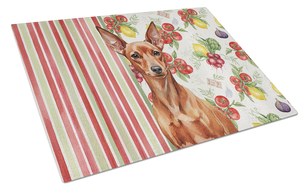 Red Miniature Pinscher Min Pin Vegetables Cutting Board Tempered Glass Kitchen Cutting Surface, Heat Resistant Chopping, Non-Slip Feet, Food Prep & Serving