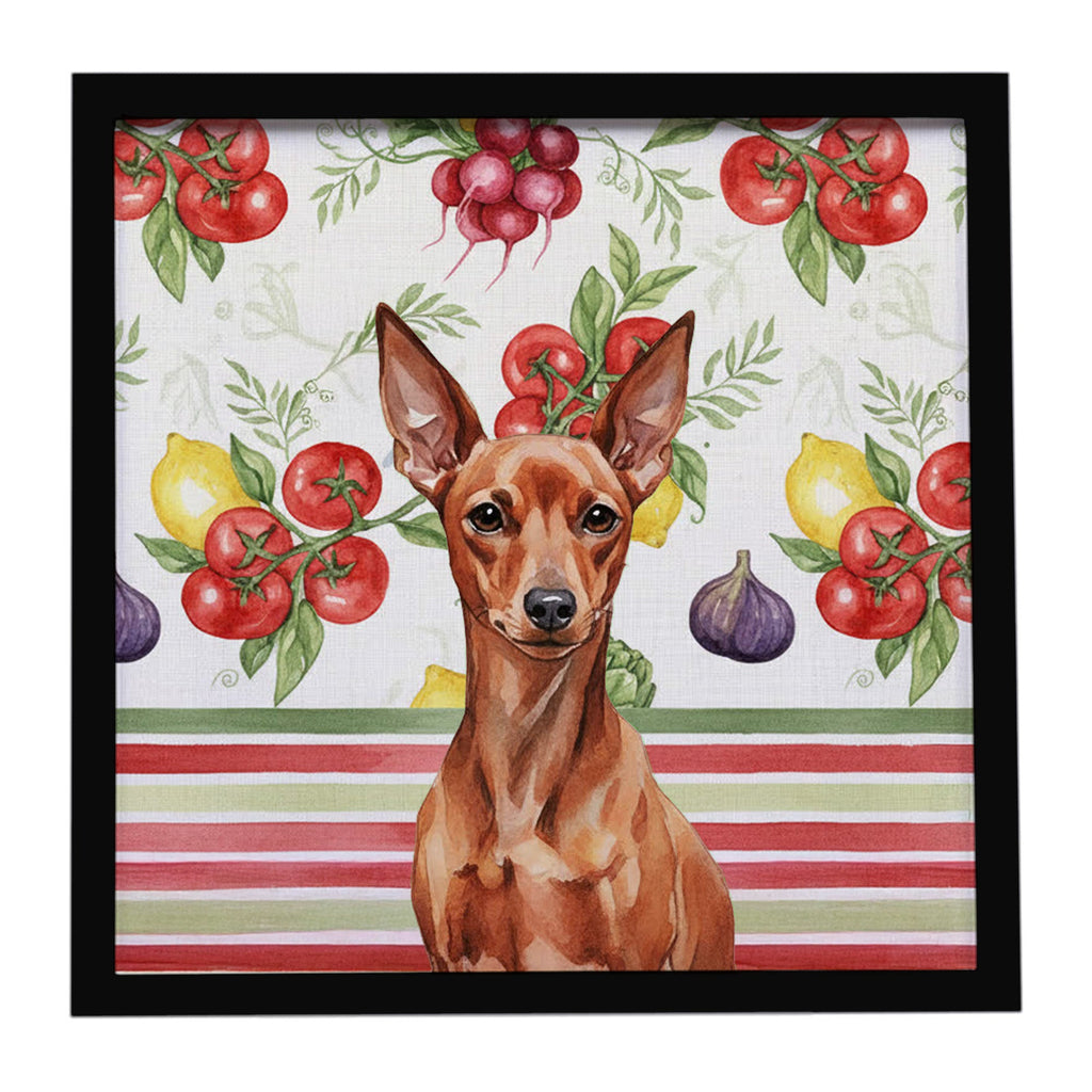 Red Miniature Pinscher Min Pin Vegetables Framed Metal Print Bathroom, Kitchen, Office, Home Decor Wall Art Ready to Hang, Square, 8X8