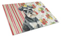 Black & Silver Miniature Schnauzer Vegetables Cutting Board Tempered Glass Kitchen Cutting Surface, Heat Resistant Chopping, Non-Slip Feet, Food Prep & Serving