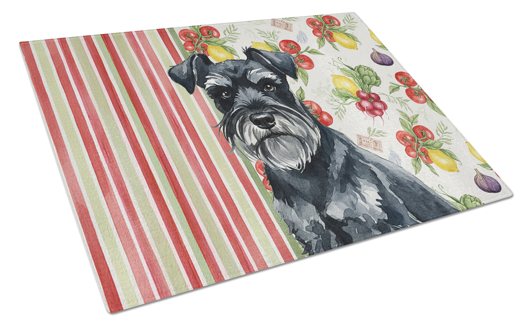 Black Miniature Schnauzer Vegetables Cutting Board Tempered Glass Kitchen Cutting Surface, Heat Resistant Chopping, Non-Slip Feet, Food Prep & Serving