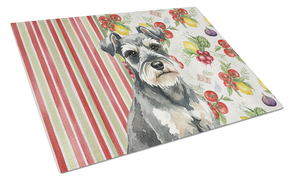 Miniature Schnauzer Vegetables Cutting Board Tempered Glass Kitchen Cutting Surface, Heat Resistant Chopping, Non-Slip Feet, Food Prep & Serving