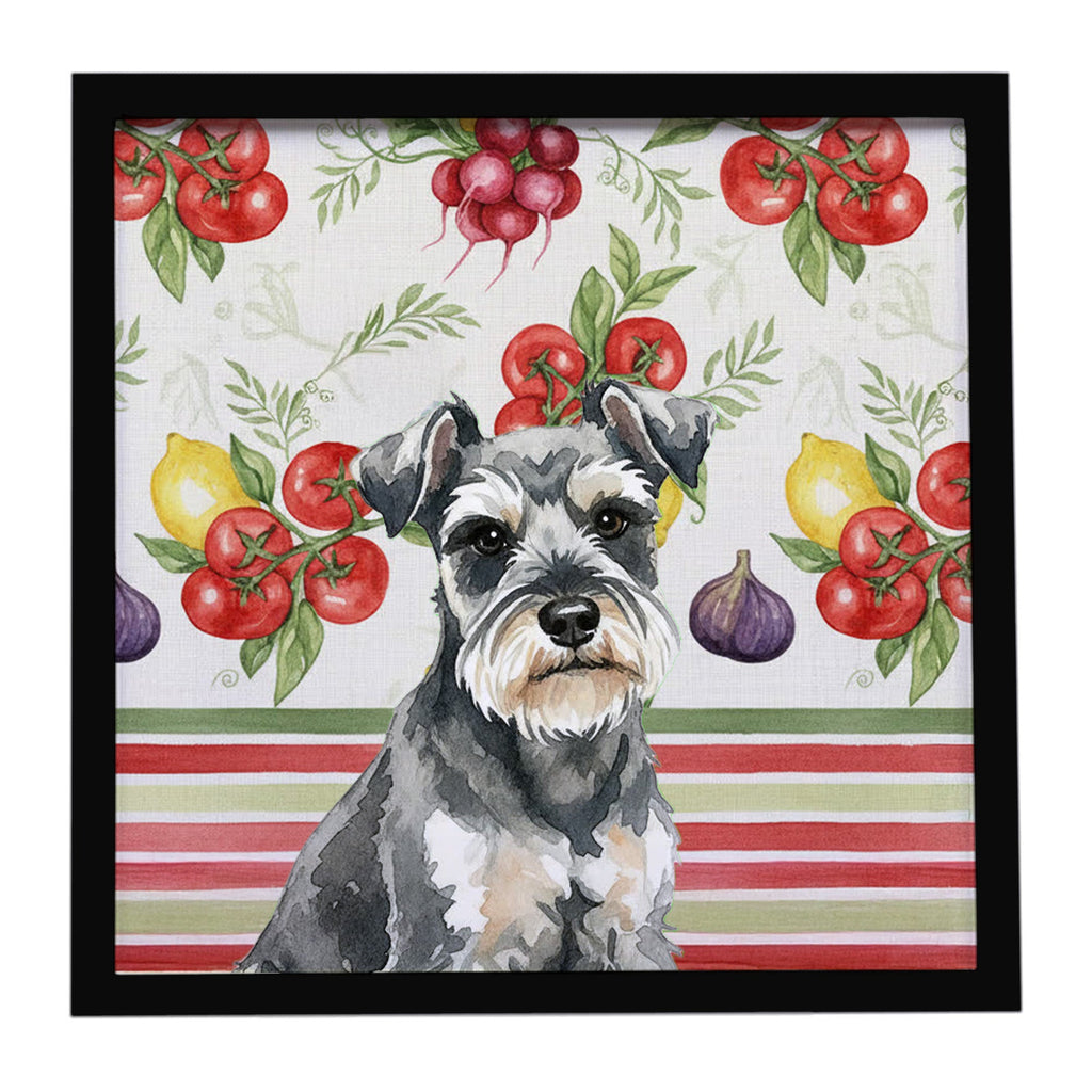 Miniature Schnauzer Vegetables Framed Metal Print Bathroom, Kitchen, Office, Home Decor Wall Art Ready to Hang, Square, 8X8