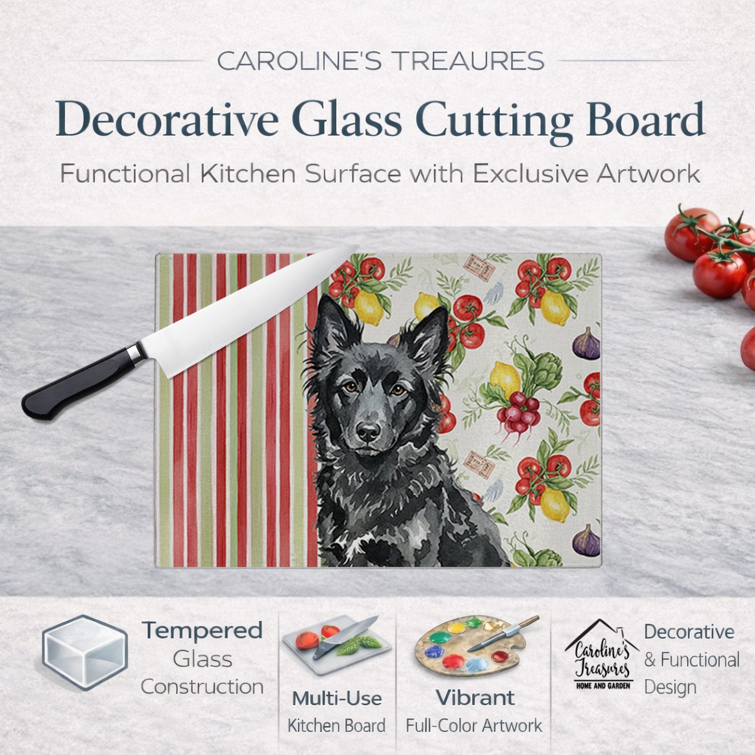Mudi Vegetables Cutting Board Tempered Glass Kitchen Cutting Surface, Heat Resistant Chopping, Non-Slip Feet, Food Prep & Serving
