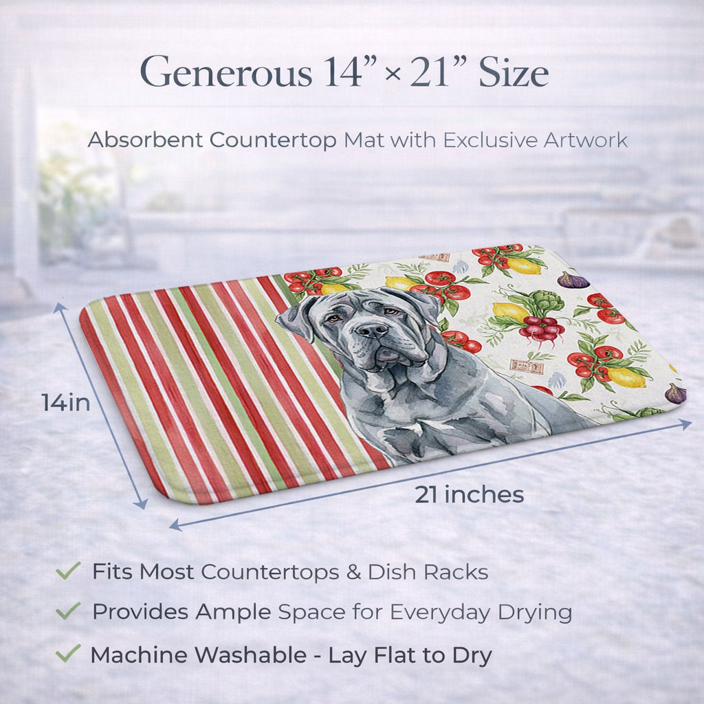 Blue Neapolitan Mastiff Vegetables Dish Drying Mat Absorbent Dish Drying Mat Pad for Kitchen Counter Dish Drainer Mat for Countertop, 14 x 21", Multicolor