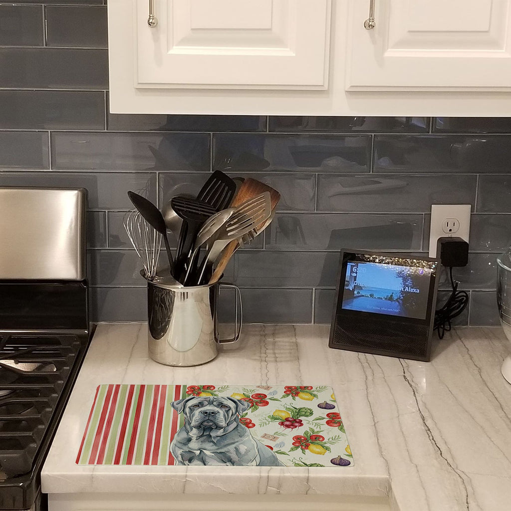 Blue Neapolitan Mastiff Vegetables Cutting Board Tempered Glass Kitchen Cutting Surface, Heat Resistant Chopping, Non-Slip Feet, Food Prep & Serving