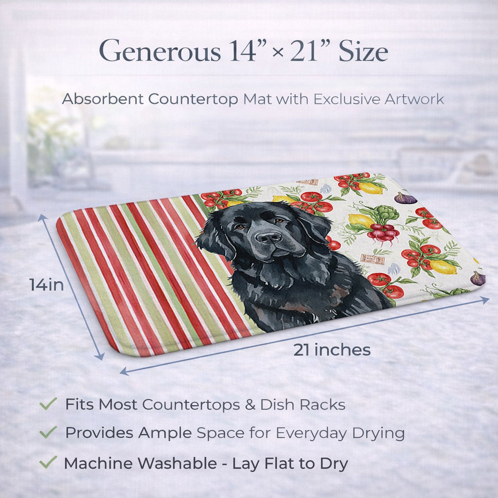 Black Newfoundland Vegetables Dish Drying Mat Absorbent Dish Drying Mat Pad for Kitchen Counter Dish Drainer Mat for Countertop, 14 x 21", Multicolor