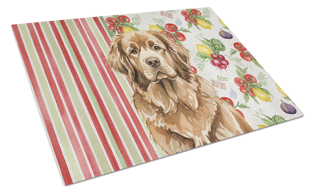 Brown Newfoundland Vegetables Cutting Board Tempered Glass Kitchen Cutting Surface, Heat Resistant Chopping, Non-Slip Feet, Food Prep & Serving