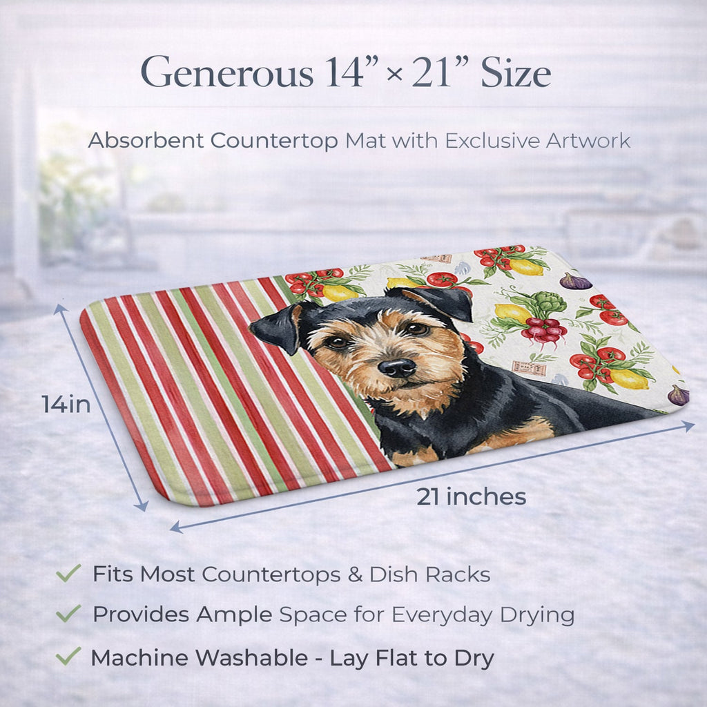 Black and Tan Norfolk Terrier Vegetables Dish Drying Mat Absorbent Dish Drying Mat Pad for Kitchen Counter Dish Drainer Mat for Countertop, 14 x 21", Multicolor