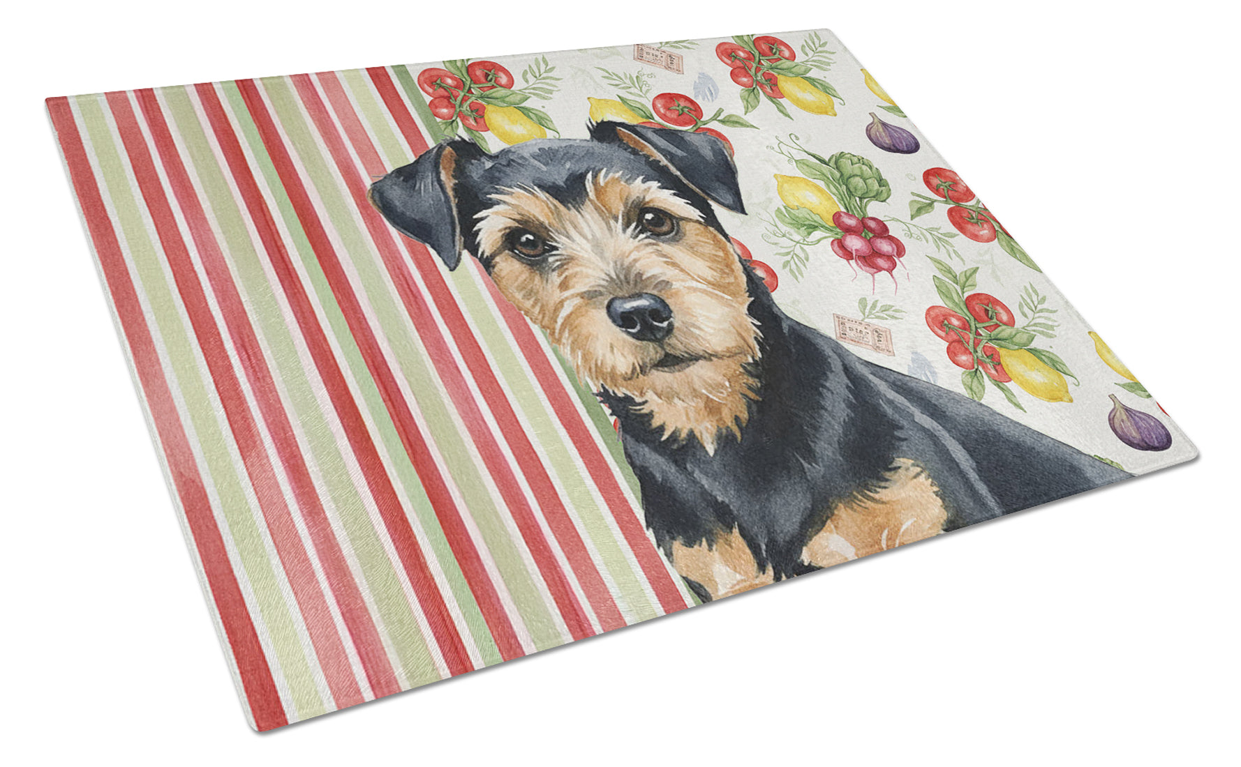 Black and Tan Norfolk Terrier Vegetables Cutting Board Tempered Glass Kitchen Cutting Surface, Heat Resistant Chopping, Non-Slip Feet, Food Prep & Serving