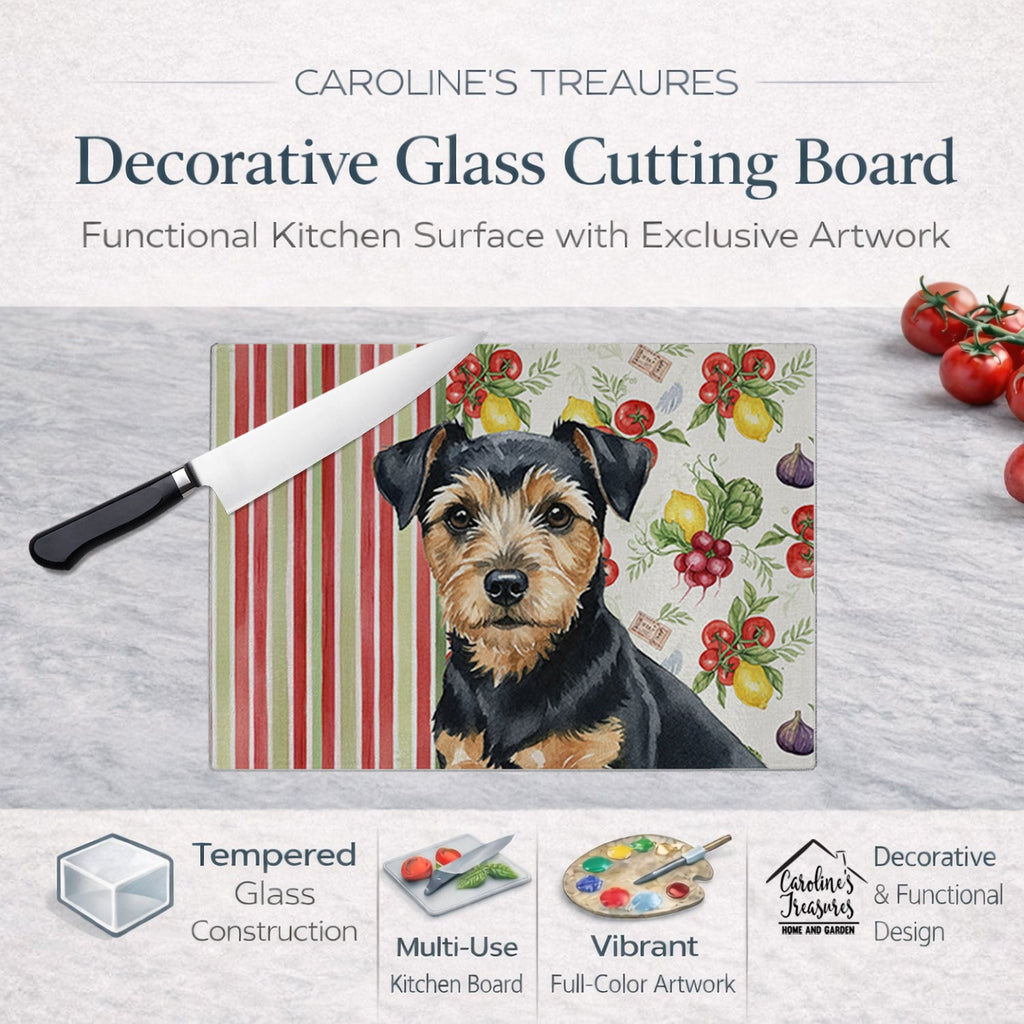 Black and Tan Norfolk Terrier Vegetables Cutting Board Tempered Glass Kitchen Cutting Surface, Heat Resistant Chopping, Non-Slip Feet, Food Prep & Serving