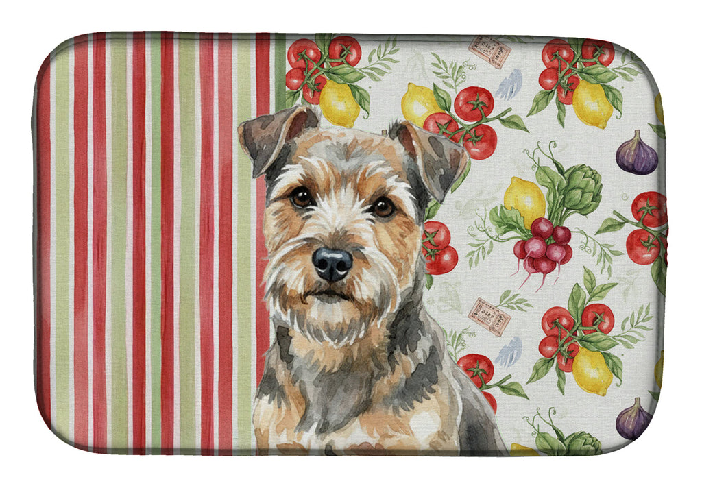Grizzle and Tan Norfolk Terrier Vegetables Dish Drying Mat Absorbent Dish Drying Mat Pad for Kitchen Counter Dish Drainer Mat for Countertop, 14 x 21", Multicolor