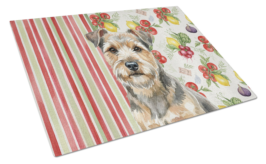 Grizzle and Tan Norfolk Terrier Vegetables Cutting Board Tempered Glass Kitchen Cutting Surface, Heat Resistant Chopping, Non-Slip Feet, Food Prep & Serving