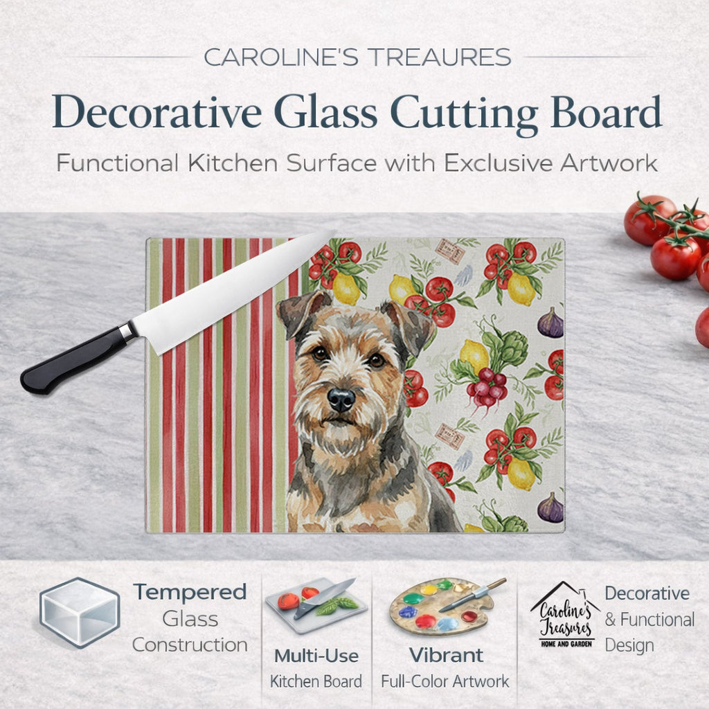 Grizzle and Tan Norfolk Terrier Vegetables Cutting Board Tempered Glass Kitchen Cutting Surface, Heat Resistant Chopping, Non-Slip Feet, Food Prep & Serving
