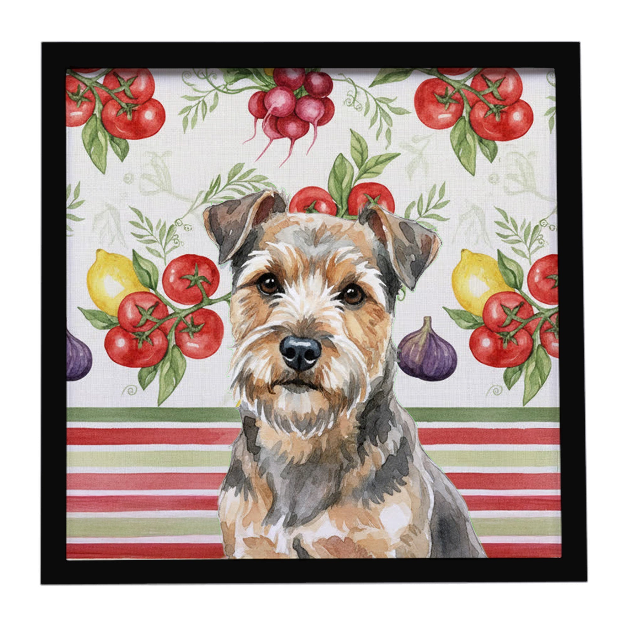 Grizzle and Tan Norfolk Terrier Vegetables Framed Metal Print Bathroom, Kitchen, Office, Home Decor Wall Art Ready to Hang, Square, 8X8