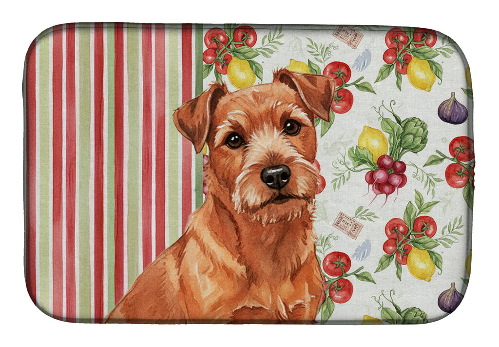 Red Norfolk Terrier Vegetables Dish Drying Mat Absorbent Dish Drying Mat Pad for Kitchen Counter Dish Drainer Mat for Countertop, 14 x 21", Multicolor