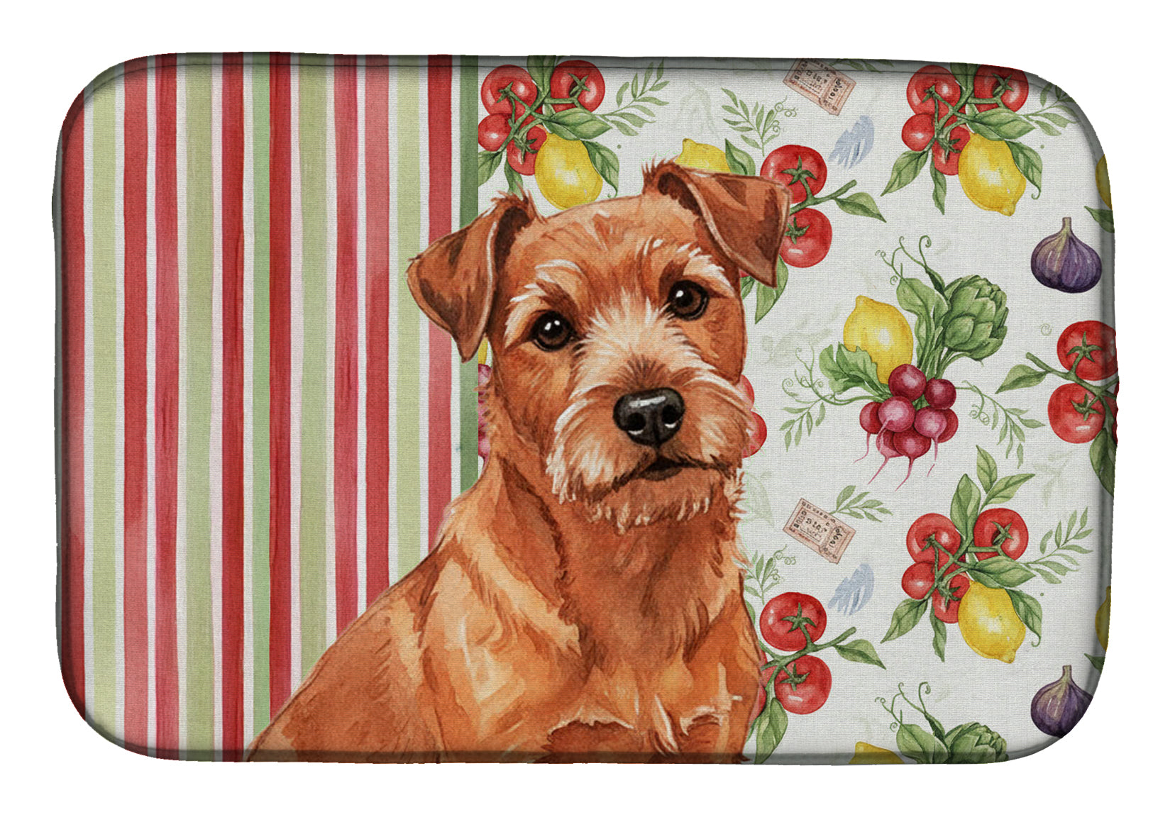 Red Norfolk Terrier Vegetables Dish Drying Mat Absorbent Dish Drying Mat Pad for Kitchen Counter Dish Drainer Mat for Countertop, 14 x 21", Multicolor
