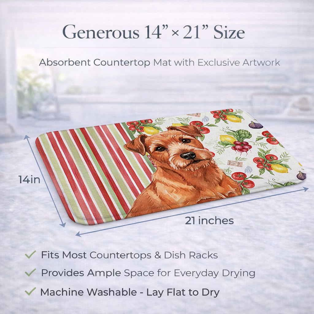 Red Norfolk Terrier Vegetables Dish Drying Mat Absorbent Dish Drying Mat Pad for Kitchen Counter Dish Drainer Mat for Countertop, 14 x 21", Multicolor