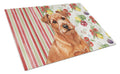 Red Norfolk Terrier Vegetables Cutting Board Tempered Glass Kitchen Cutting Surface, Heat Resistant Chopping, Non-Slip Feet, Food Prep & Serving