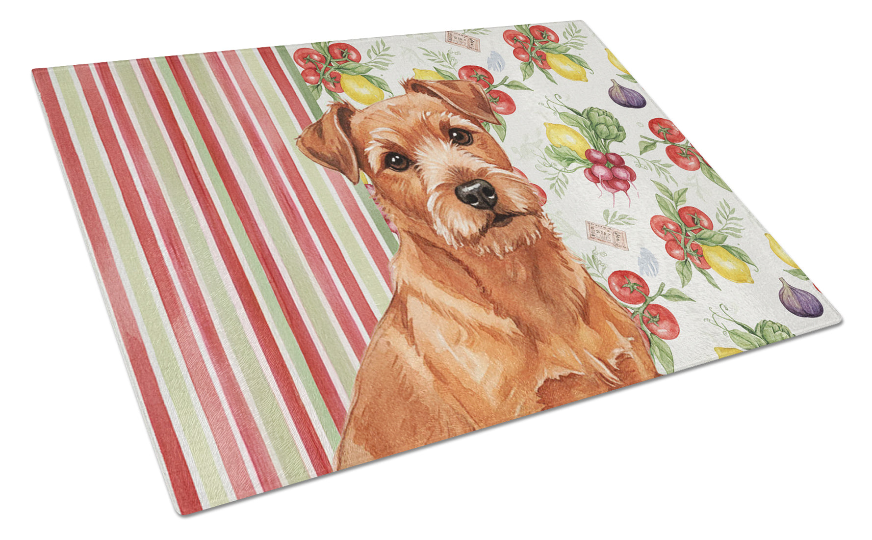 Red Norfolk Terrier Vegetables Cutting Board Tempered Glass Kitchen Cutting Surface, Heat Resistant Chopping, Non-Slip Feet, Food Prep & Serving
