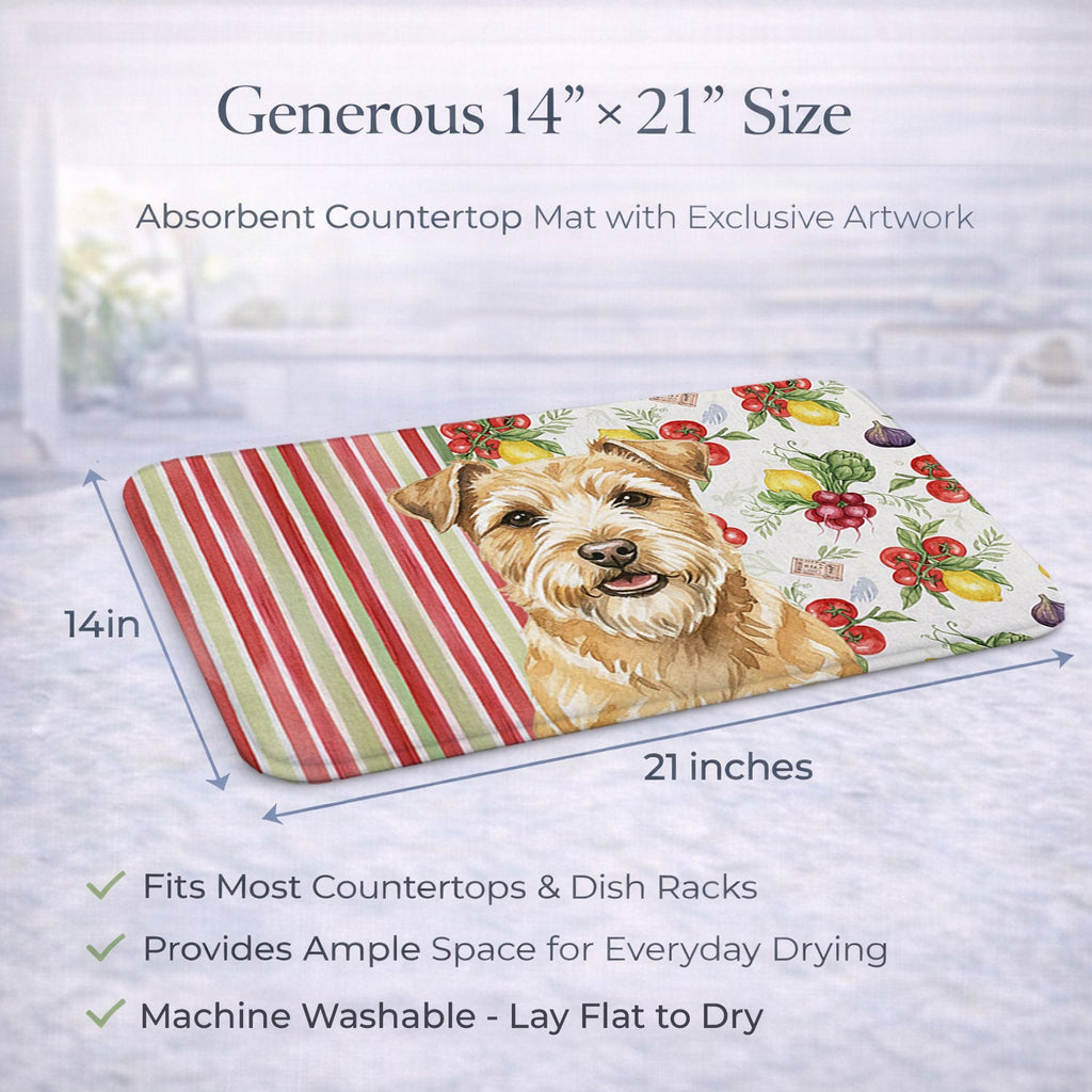 Wheaten Norfolk Terrier Vegetables Dish Drying Mat Absorbent Dish Drying Mat Pad for Kitchen Counter Dish Drainer Mat for Countertop, 14 x 21", Multicolor