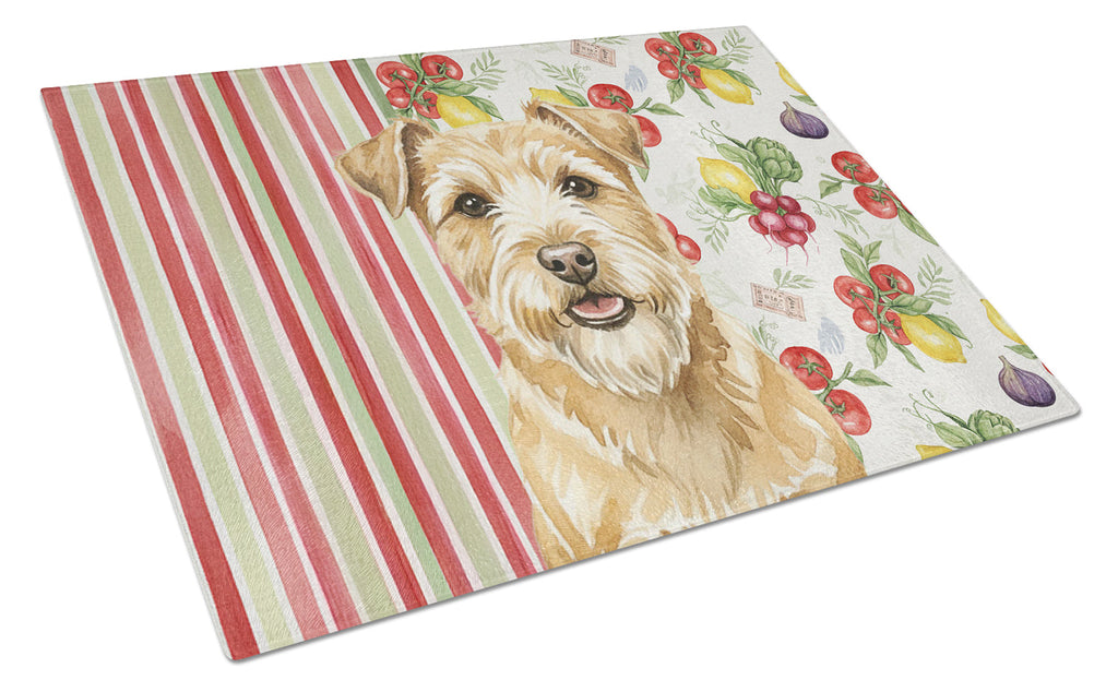 Wheaten Norfolk Terrier Vegetables Cutting Board Tempered Glass Kitchen Cutting Surface, Heat Resistant Chopping, Non-Slip Feet, Food Prep & Serving