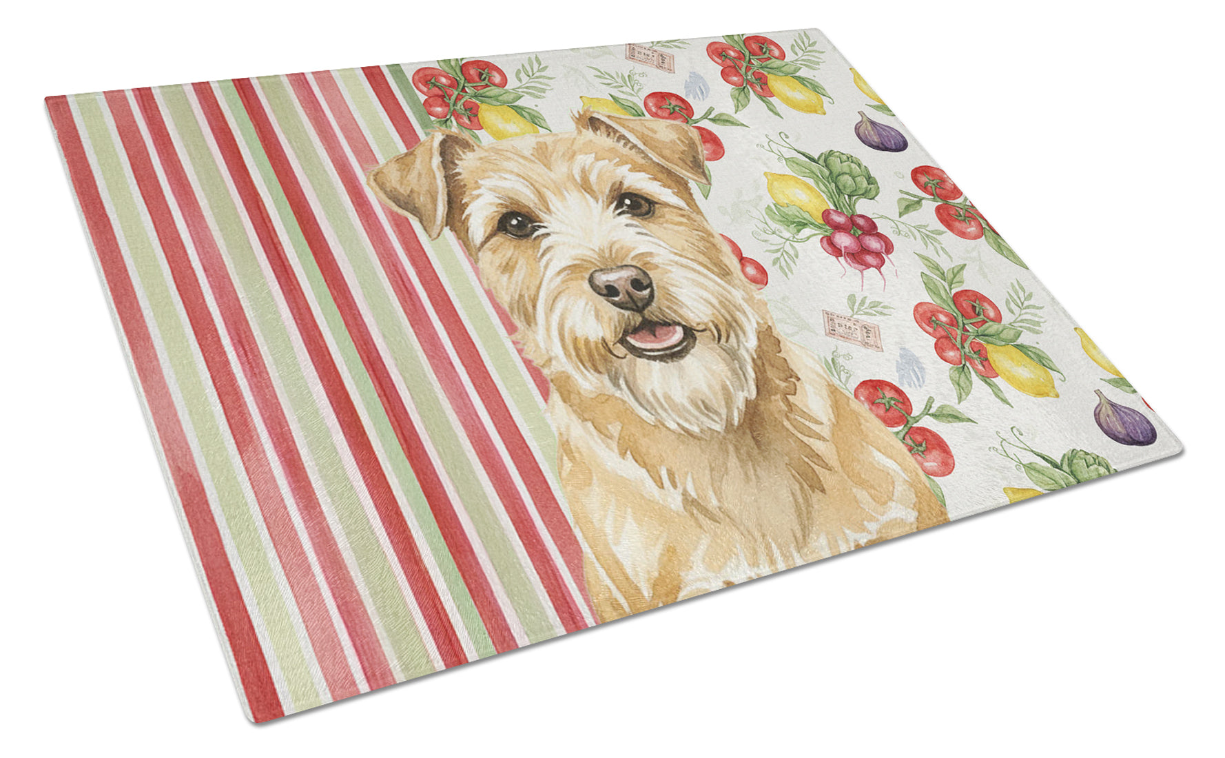 Wheaten Norfolk Terrier Vegetables Cutting Board Tempered Glass Kitchen Cutting Surface, Heat Resistant Chopping, Non-Slip Feet, Food Prep & Serving