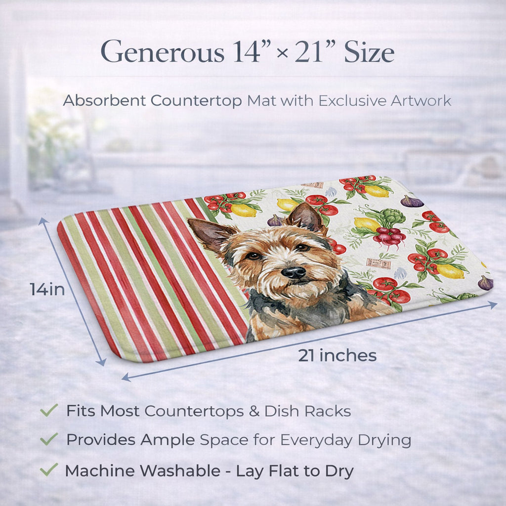 Norwich Terrier Vegetables Dish Drying Mat Absorbent Dish Drying Mat Pad for Kitchen Counter Dish Drainer Mat for Countertop, 14 x 21", Multicolor