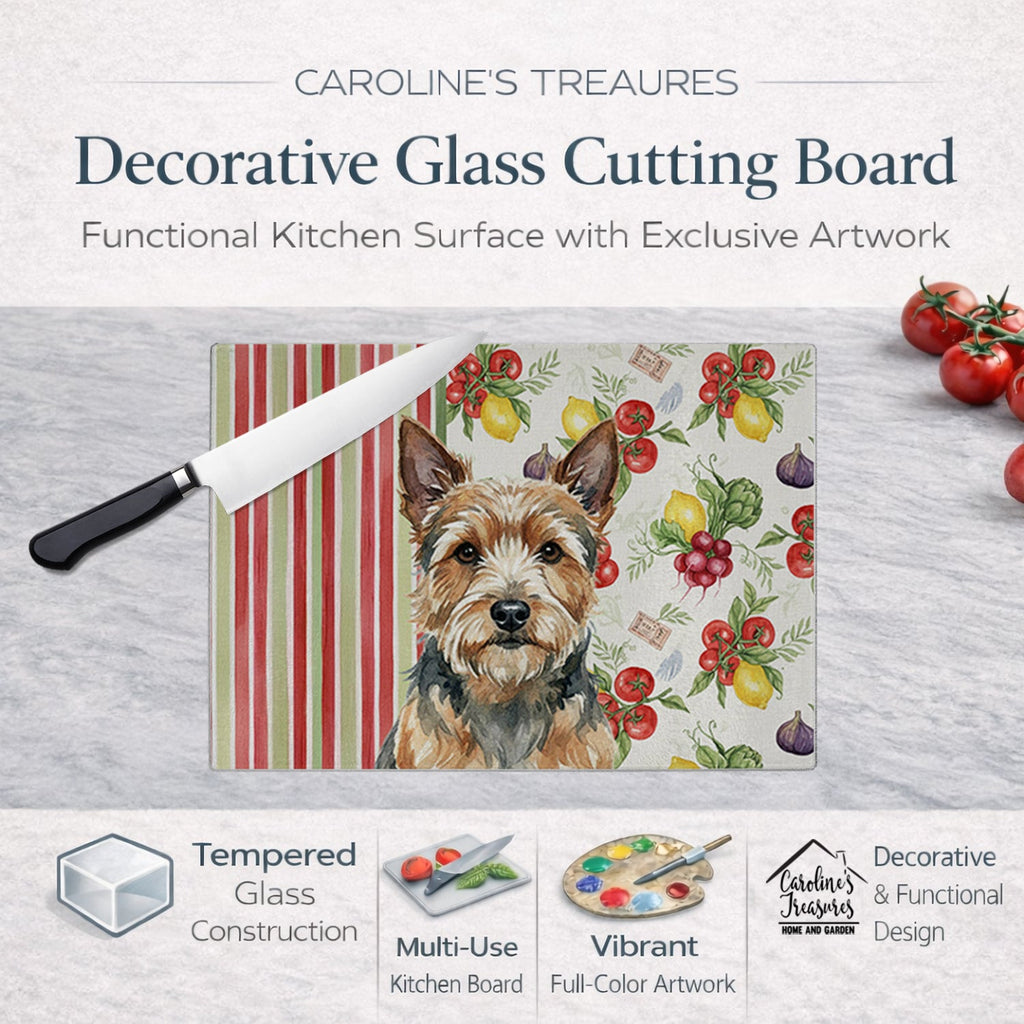 Norwich Terrier Vegetables Cutting Board Tempered Glass Kitchen Cutting Surface, Heat Resistant Chopping, Non-Slip Feet, Food Prep & Serving