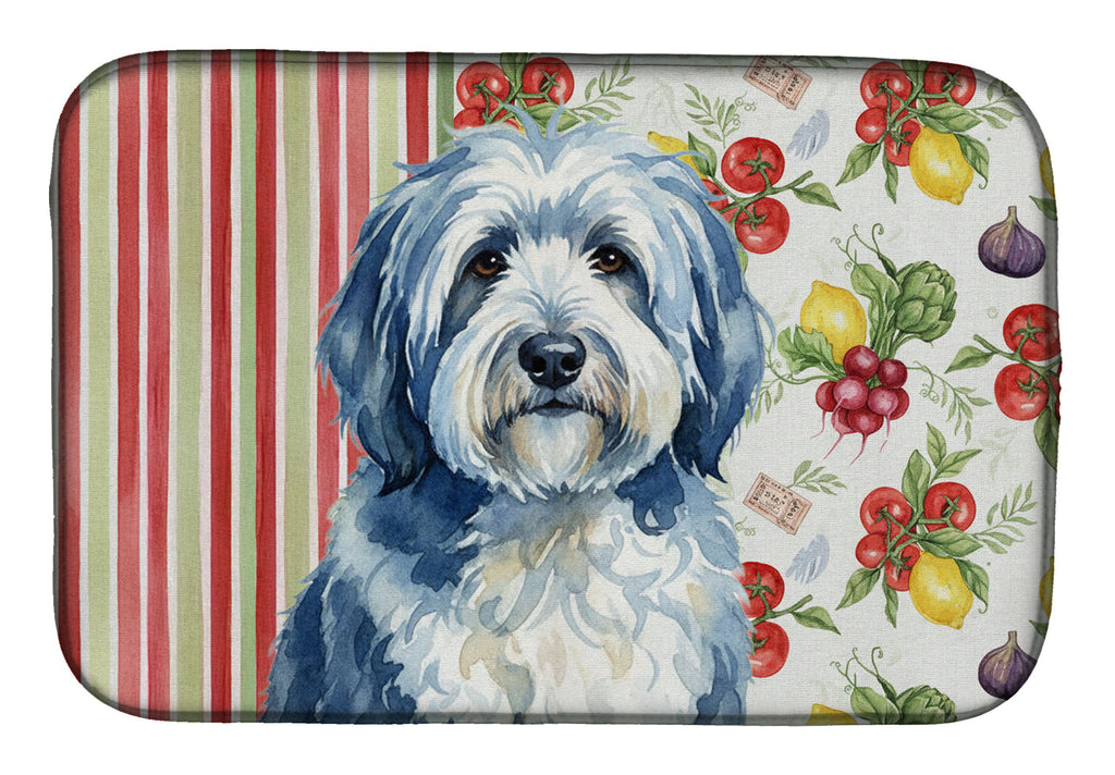 Blue and White Old English Sheepdog Vegetables Dish Drying Mat Absorbent Dish Drying Mat Pad for Kitchen Counter Dish Drainer Mat for Countertop, 14 x 21", Multicolor