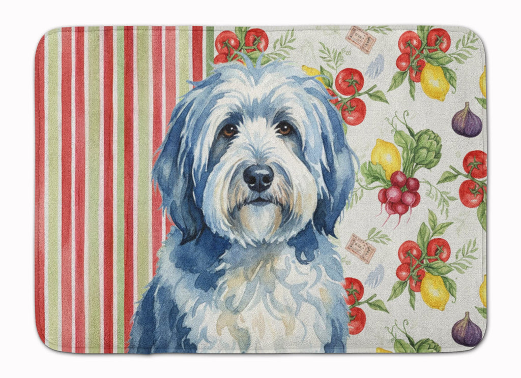 Blue and White Old English Sheepdog Vegetables Memory Foam Kitchen Mat Machine Washable Anti-Fatigue Cushion Comfort Bath or Kitchen Rug