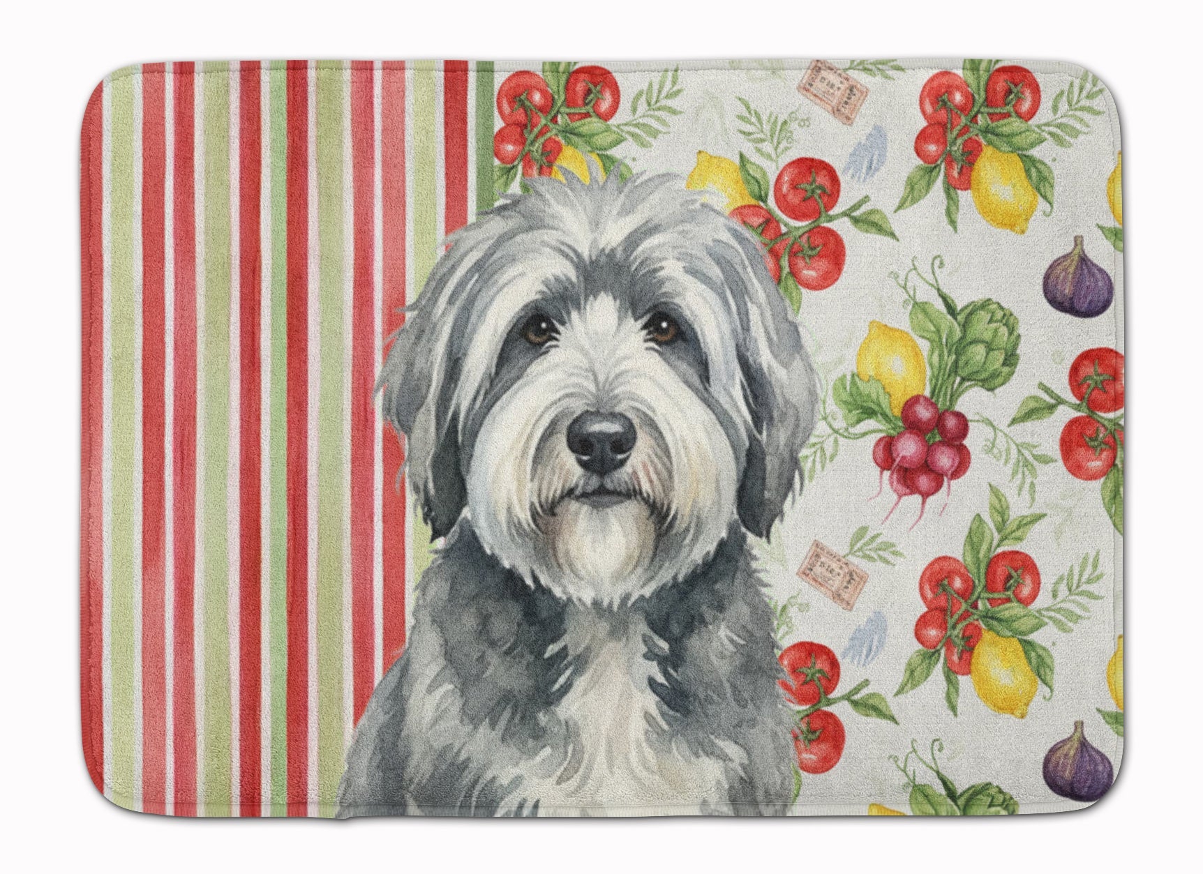 Gray and White Old English Sheepdog Vegetables Memory Foam Kitchen Mat Machine Washable Anti-Fatigue Cushion Comfort Bath or Kitchen Rug