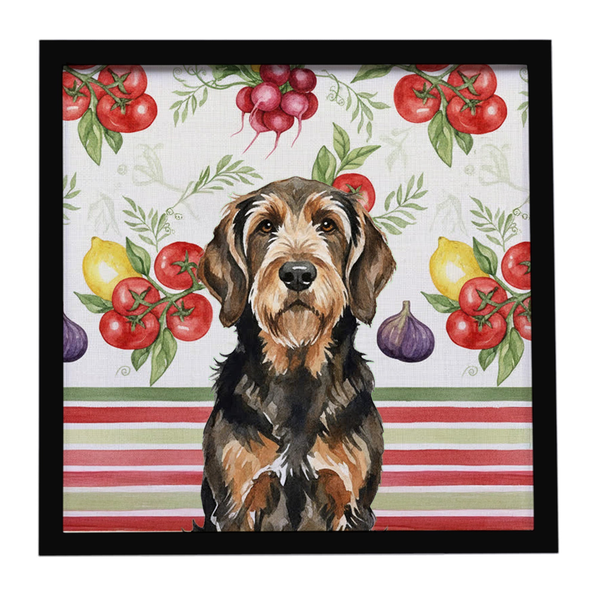 Black and Tan Otterhound Vegetables Framed Metal Print Bathroom, Kitchen, Office, Home Decor Wall Art Ready to Hang, Square, 8X8