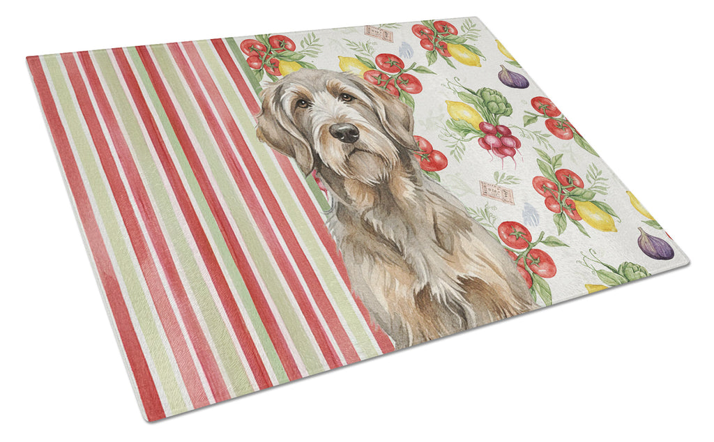 Grizzle and Tan Otterhound Vegetables Cutting Board Tempered Glass Kitchen Cutting Surface, Heat Resistant Chopping, Non-Slip Feet, Food Prep & Serving