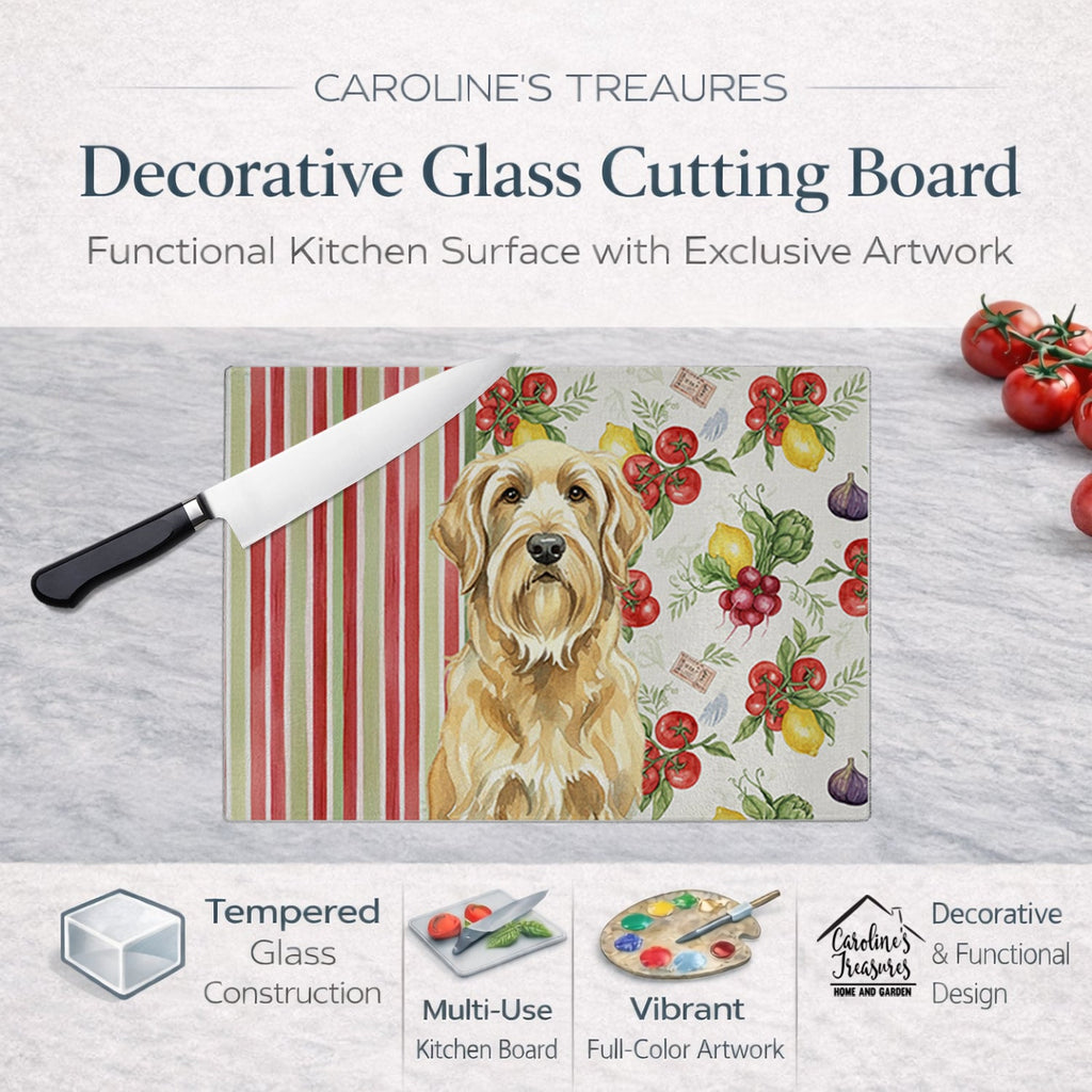 Wheaten and Tan Otterhound Vegetables Cutting Board Tempered Glass Kitchen Cutting Surface, Heat Resistant Chopping, Non-Slip Feet, Food Prep & Serving
