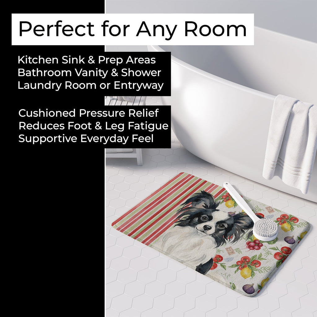 Black and White Papillon Vegetables Memory Foam Kitchen Mat Machine Washable Anti-Fatigue Cushion Comfort Bath or Kitchen Rug