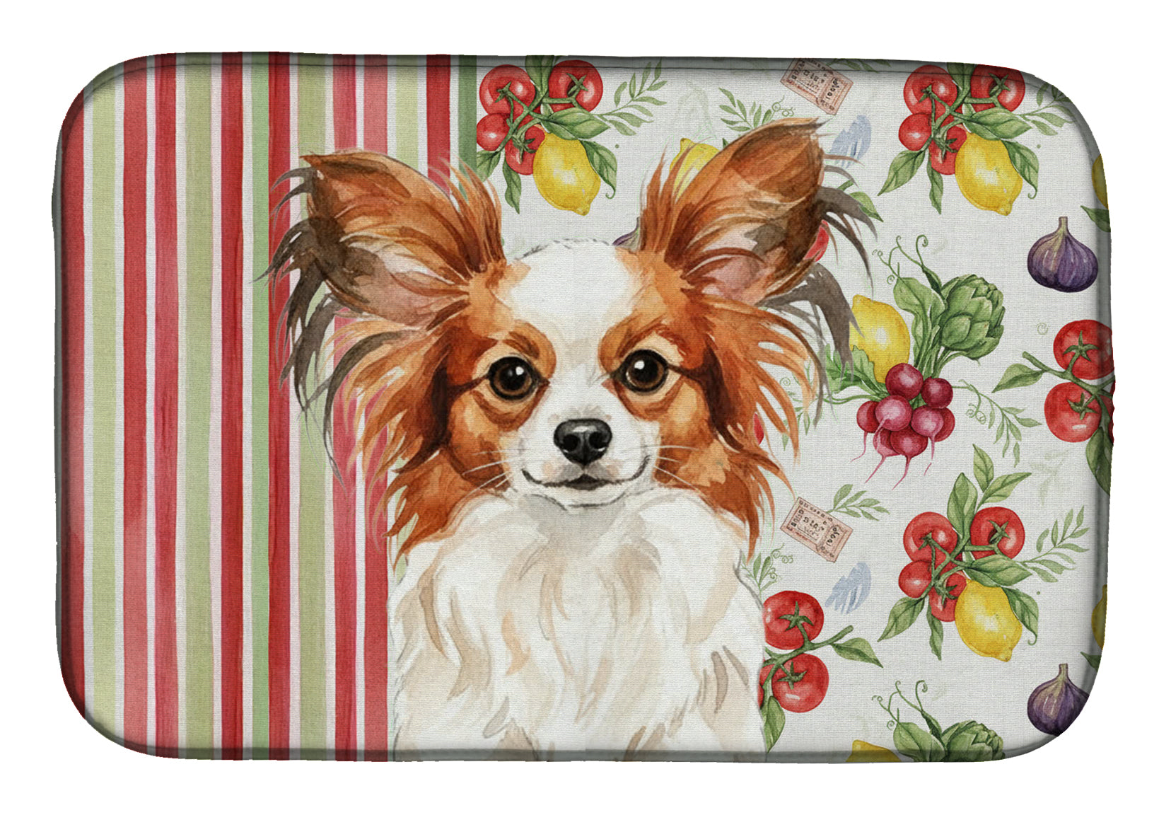 White with Red Papillon Vegetables Dish Drying Mat Absorbent Dish Drying Mat Pad for Kitchen Counter Dish Drainer Mat for Countertop, 14 x 21", Multicolor