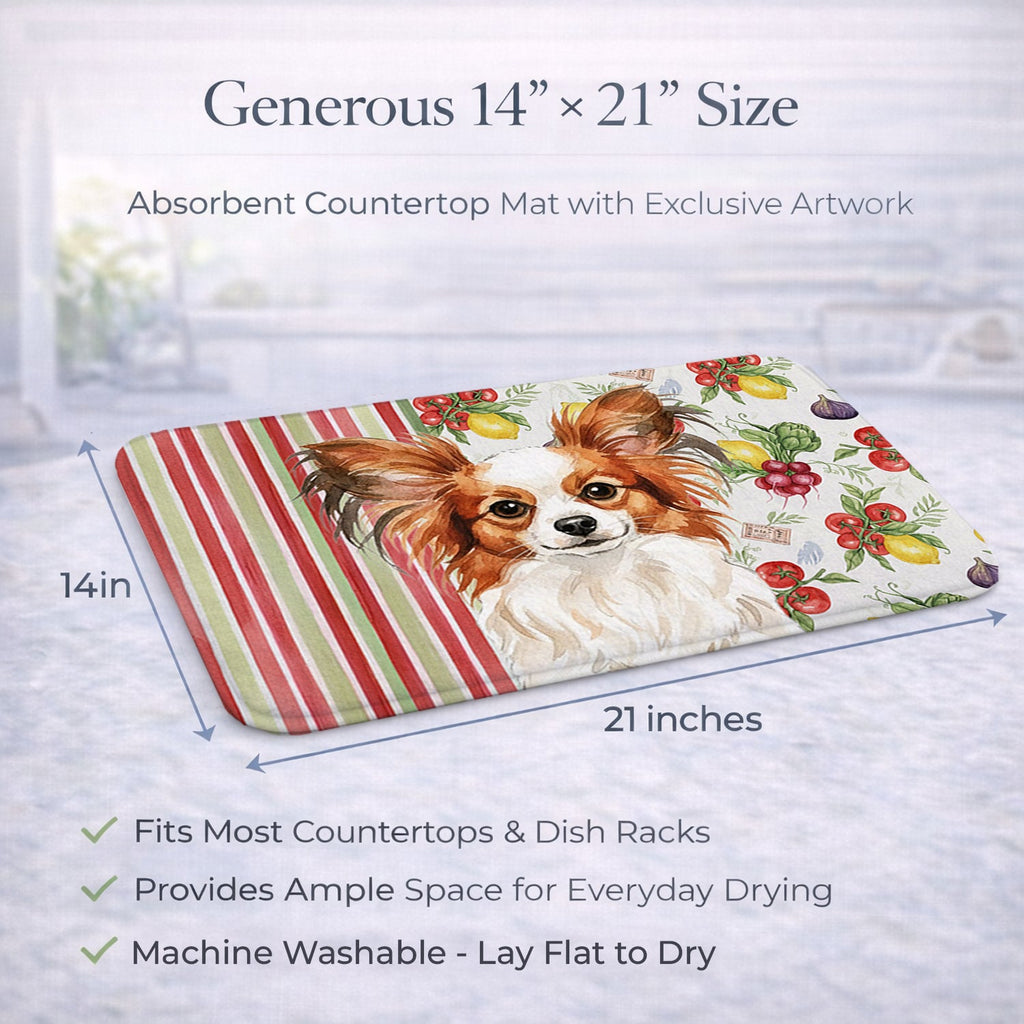 White with Red Papillon Vegetables Dish Drying Mat Absorbent Dish Drying Mat Pad for Kitchen Counter Dish Drainer Mat for Countertop, 14 x 21", Multicolor