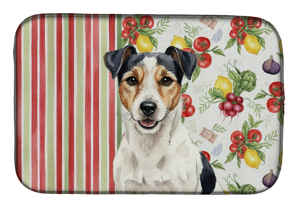 Parson Russell Terrier Vegetables Dish Drying Mat Absorbent Dish Drying Mat Pad for Kitchen Counter Dish Drainer Mat for Countertop, 14 x 21", Multicolor