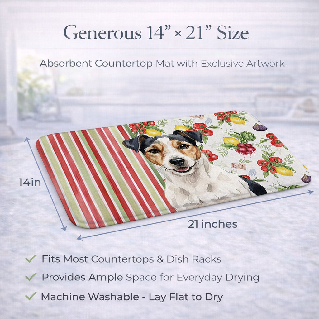 Parson Russell Terrier Vegetables Dish Drying Mat Absorbent Dish Drying Mat Pad for Kitchen Counter Dish Drainer Mat for Countertop, 14 x 21", Multicolor