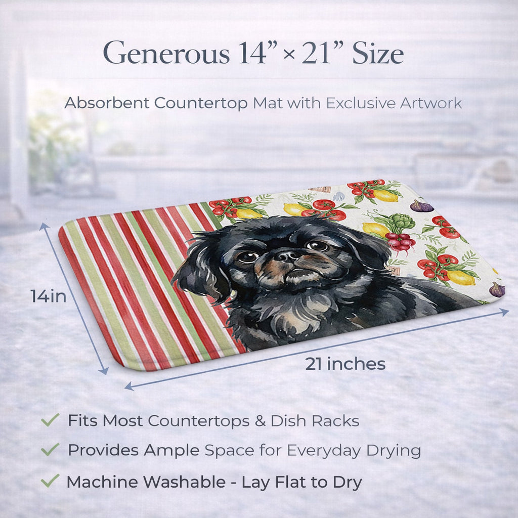 Black Pekingese Vegetables Dish Drying Mat Absorbent Dish Drying Mat Pad for Kitchen Counter Dish Drainer Mat for Countertop, 14 x 21", Multicolor