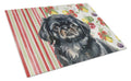 Black Pekingese Vegetables Cutting Board Tempered Glass Kitchen Cutting Surface, Heat Resistant Chopping, Non-Slip Feet, Food Prep & Serving