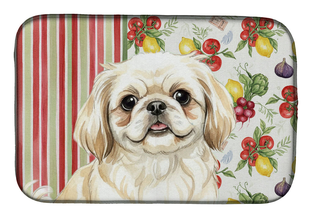 Cream Pekingese Vegetables Dish Drying Mat Absorbent Dish Drying Mat Pad for Kitchen Counter Dish Drainer Mat for Countertop, 14 x 21", Multicolor