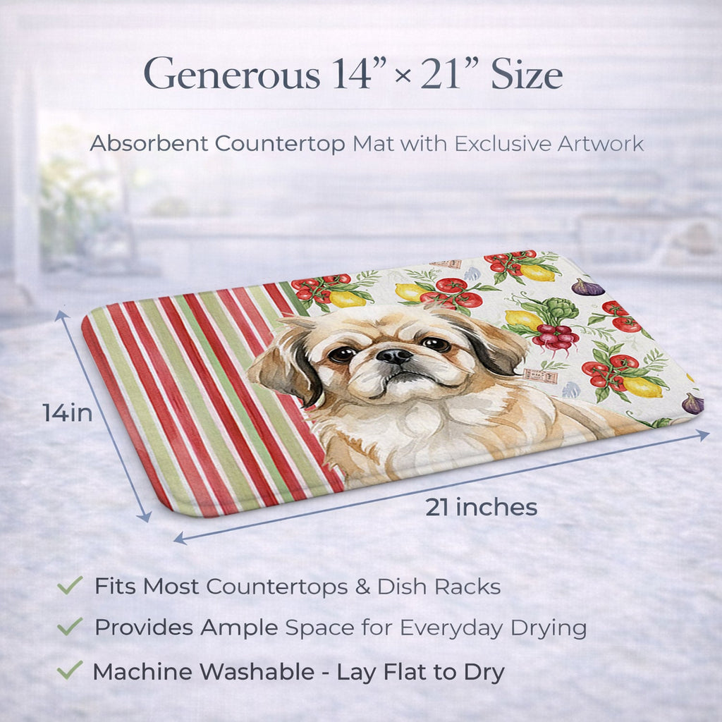 Fawn Pekingese Vegetables Dish Drying Mat Absorbent Dish Drying Mat Pad for Kitchen Counter Dish Drainer Mat for Countertop, 14 x 21", Multicolor