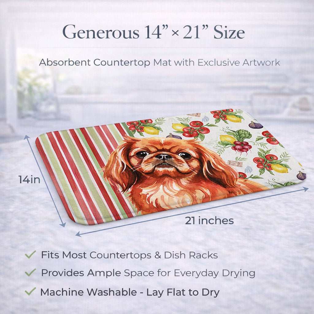 Red Pekingese Vegetables Dish Drying Mat Absorbent Dish Drying Mat Pad for Kitchen Counter Dish Drainer Mat for Countertop, 14 x 21", Multicolor