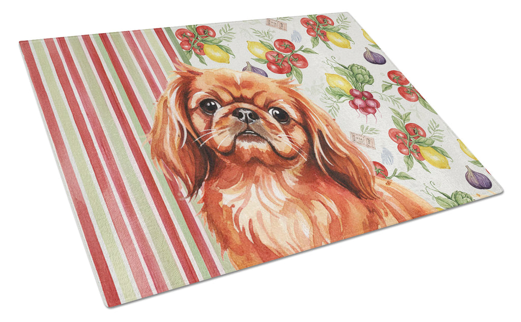 Red Pekingese Vegetables Cutting Board Tempered Glass Kitchen Cutting Surface, Heat Resistant Chopping, Non-Slip Feet, Food Prep & Serving