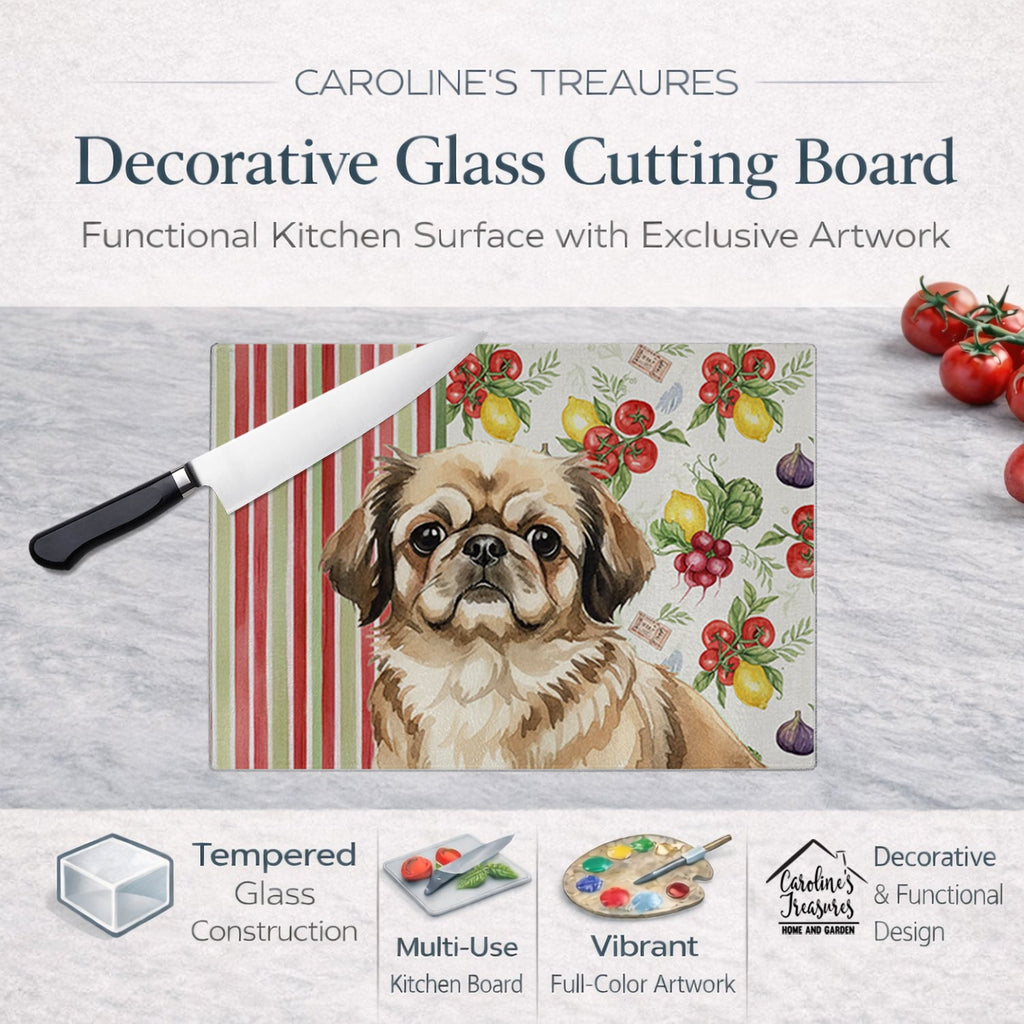 Sable Pekingese Vegetables Cutting Board Tempered Glass Kitchen Cutting Surface, Heat Resistant Chopping, Non-Slip Feet, Food Prep & Serving