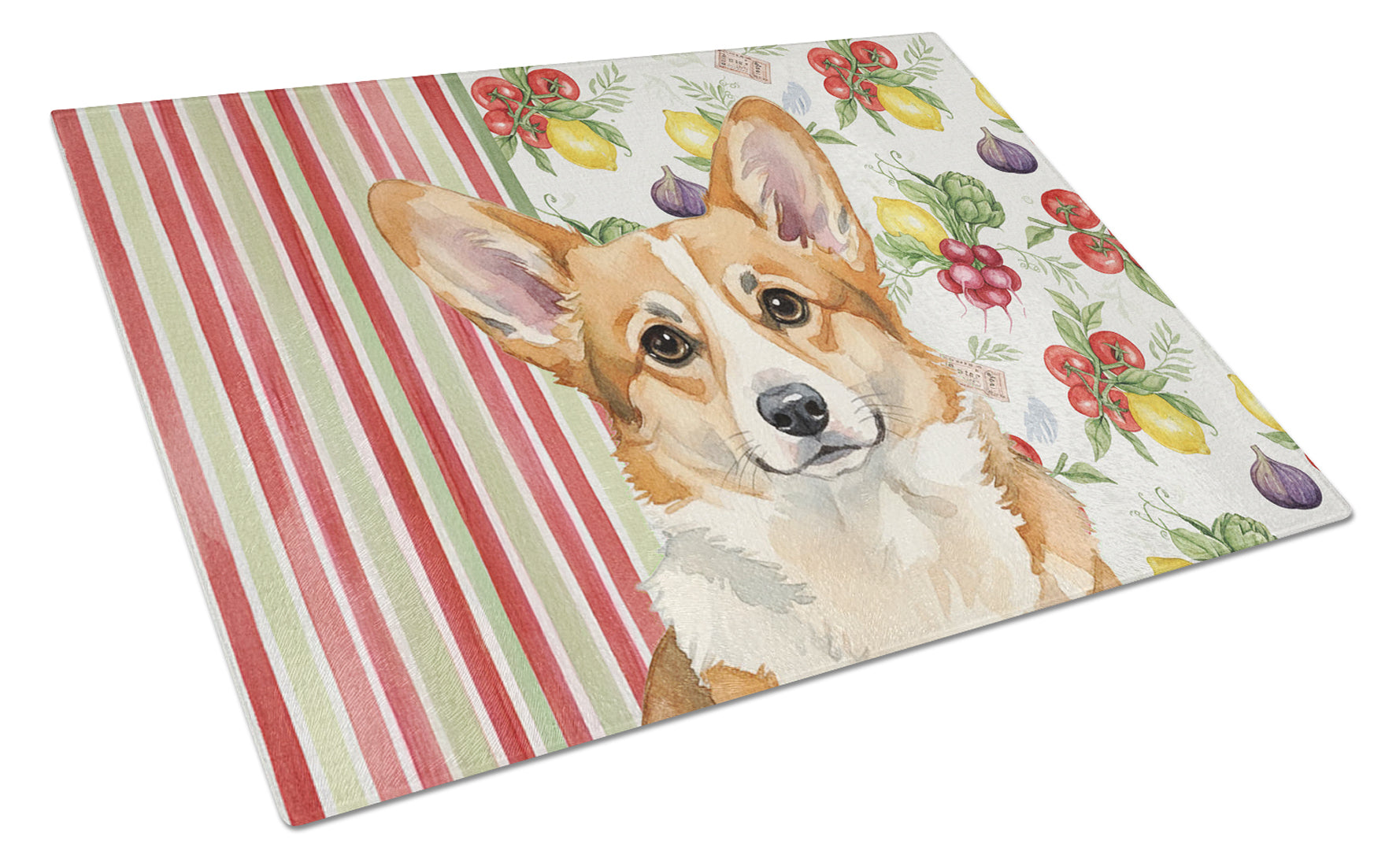 Corgi Vegetables Cutting Board Tempered Glass Kitchen Cutting Surface, Heat Resistant Chopping, Non-Slip Feet, Food Prep & Serving